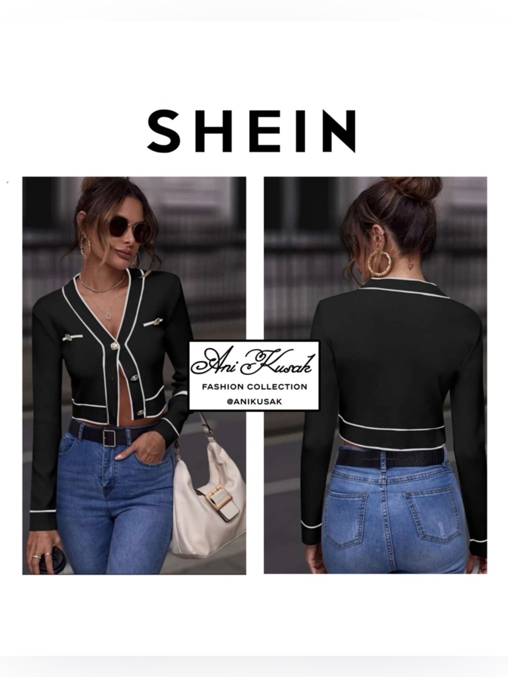SHEIN Contrast Button Front Cardigan